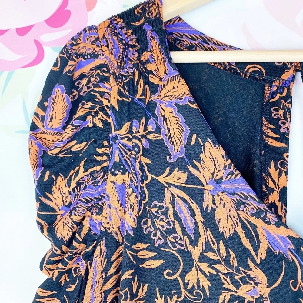 NEW Free People Floral Hello Lover Ruched Tunic V Neck Top S